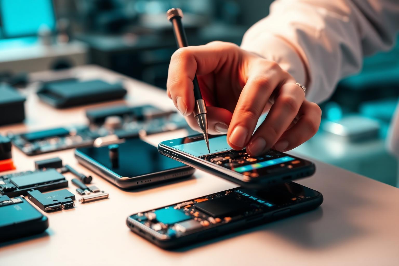 Phone repair technician at work